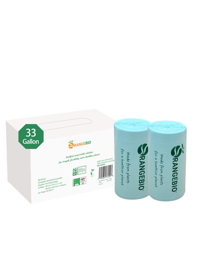 أكياس نفايات الفناء المنزلية القابلة للتحلل بسعة 33 جالون من OrangeBio، عدد 40، 1.1 مل، أكياس العشب وأوراق الشجر، الولايات المتحدة BPI ASTM D6400 وOK Compost Home معتمدة - Image 1